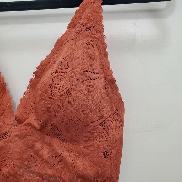 Danskin Dark Orange Lace Edge Wireless Longline Triangle Plunge Bralette Size XL - Picture 3 of 6